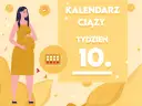 Kobieta w żółtej sukience, w 10 tygodniu ciąży. Kalendarz ciąży, tydzień 10.