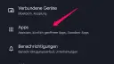 Android-Menü mit hervorgehobener Option "Apps" und Pfeil.