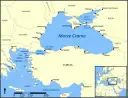 Mapa pokazuje, gdzie jest Morze Czarne, otoczone przez Ukrainę, Rosję, Gruzję, Turcję, Bułgarię i Rumunię.