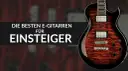 E-Gitarre mit Flammenmuster und Text "Die besten E-Gitarren für Einsteiger".