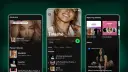 Trzy ekrany telefonu z profilem artystki Tinashe na Spotify, pokazujące jej muzykę i popularność.