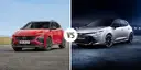 Czerwony Hyundai Kona kontra srebrna Toyota Corolla GR Sport. Która hybryda Hyundai czy Toyota lepsza?