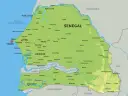 Mapa polityczna Senegalu, gdzie jest Senegal, z zaznaczonymi miastami jak Dakar, Saint-Louis i Ziguinchor.