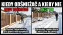 Dwa chodniki pokryte śniegiem: jeden odśnieżany przez mężczyznę, drugi zarośnięty.