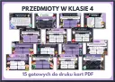 Przedmioty w klasie 4: przyroda, matematyka, historia, język polski, język obcy, informatyka, technika, plastyka, wychowanie fizyczne, edukacja, religia, etyka.