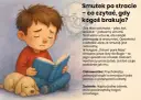 Chłopiec z pieskiem czyta książkę, smutny. Obok unosi się duch dziadka. To o tym, jak biblioterapia pomaga zrozumieć smutek po stracie.