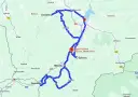 Mapa z zaznaczoną trasą motocyklową przez Szczyrk, Żywiec i okolice.