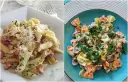 Dwa dania z makaronem: penne z boczkiem i parmezanem oraz kolorowe farfalle w kremowym sosie. Idealne pomysły, z czym zrobić makaron na obiad.