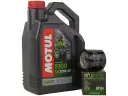 Czarny kanister oleju Motul 5100 10W-40 i filtr oleju Hiflofiltro HF204.