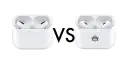 Zwei weiße AirPods Pro Ladecases nebeneinander, getrennt durch ein "VS". Das rechte Case hat ein Safari-Emoji.
