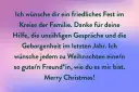 Weihnachtsgrüße mit Gedichttext auf farbigem Hintergrund.