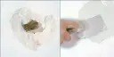 Uszkodzona biała ściana z widoczną dziurą w środku. Po prawej ręka z kielnią nakłada gładź, by naprawić ubytek.