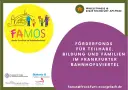 Gelbe Kreisgrafik mit stilisierten Familien und dem Schriftzug FAMOS.