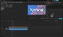 Edytor wideo z opcjami tekstu, gdzie słowo "Spring" jest wyświetlane na tle kwitnącej wiśni.