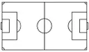 Schemat boiska piłkarskiego, idealny do nauki, jak narysować boisko do piłki nożnej. Widoczne bramki, koło środkowe i linie boczne.