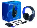 Zestaw słuchawkowy PlayStation Gold Wireless Stereo z pudełkiem i akcesoriami.