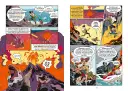 Jak wygląda komiks: naukowcy badają wulkany, lawę i minerały. Dzieci uciekają przed erupcją, a potem obserwują pływające kamienie.