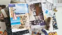 Kolaż z motywem podróżniczym: jachty, plaża, luneta, walizka. Inspiracja, jak zrobic kilka zdjec na jednym, tworząc marzenia.