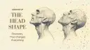 Dwa szkice głów z profilu, patrzących w górę. Tekst: "Looking Up The Head Shape". Zastanawiasz się, ile głowa ma cm długości?
