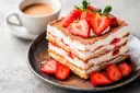 Pyszny deser tiramisu z truskawkami, idealny gdy szukasz czegoś zamiast amaretto. Podany z kawą.