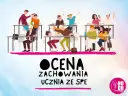 Ilustracja przedstawia klasę z uczniami i nauczycielem. Tematem jest ocenianie ucznia z niepełnosprawnością intelektualną w stopniu lekkim.