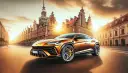 Złoty Lamborghini Urus na tle zabytkowej ulicy. Zastanawiasz się, ile kosztuje Lamborghini Urus? Ten luksusowy SUV zachwyca designem i mocą.