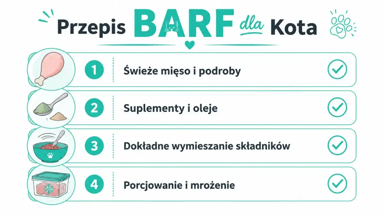 Przepis BARF dla kota bez zgadywania. Premiks, porcje i higiena