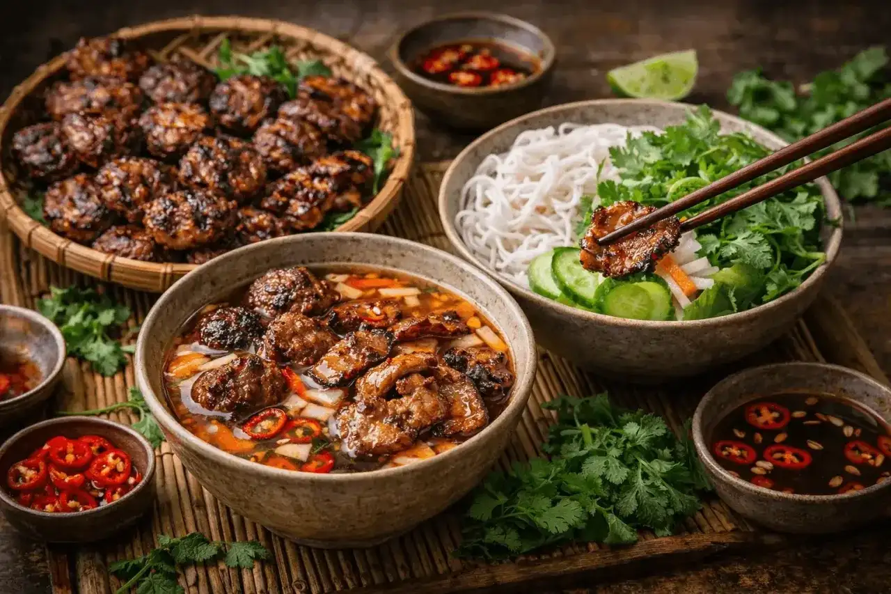 Bun cha hemma med grillat fläsk och rätt smakbalans