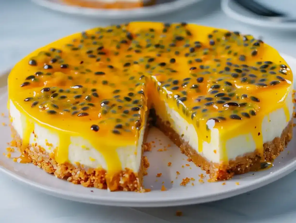 Passionsfruktscheesecake som blir frisk, krämig och stabil