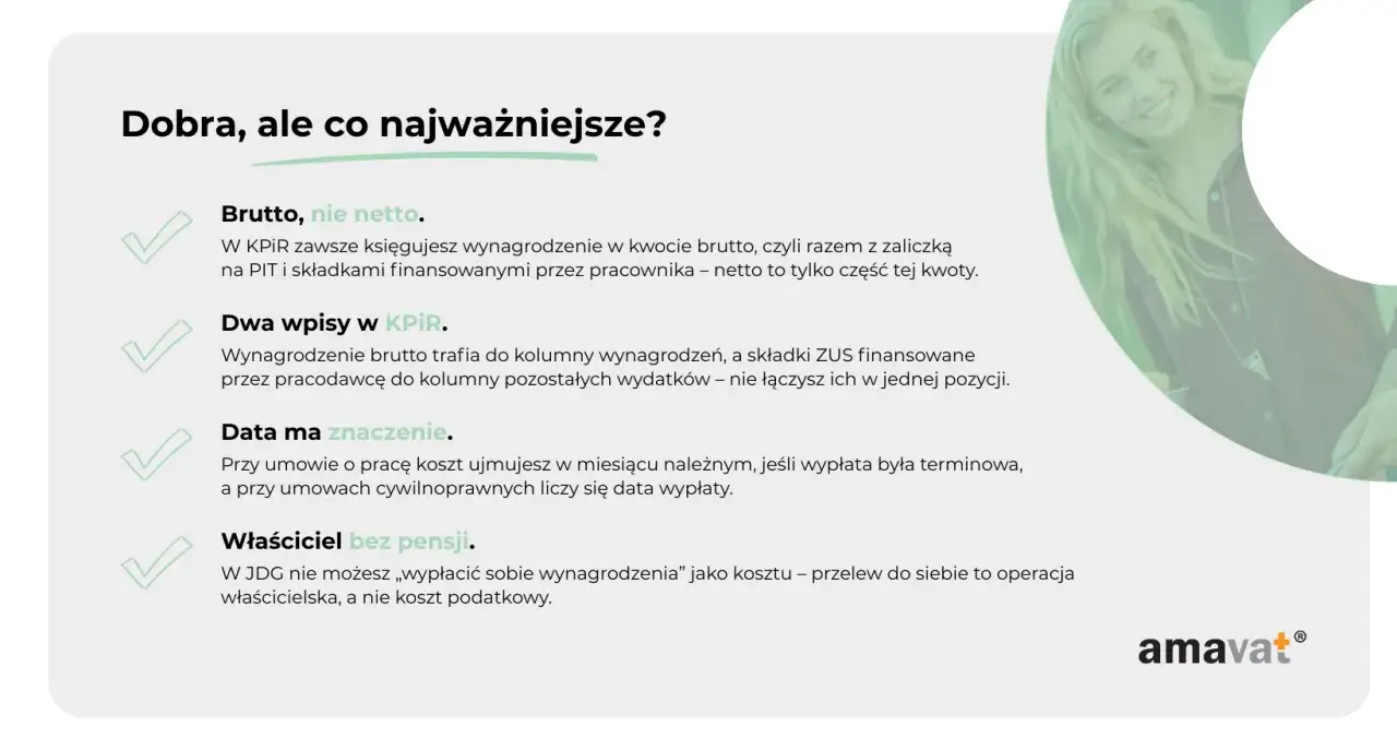 Brutto co to? W KPiR księgujesz wynagrodzenie brutto, czyli z zaliczką na PIT i składkami. Netto to tylko część.
