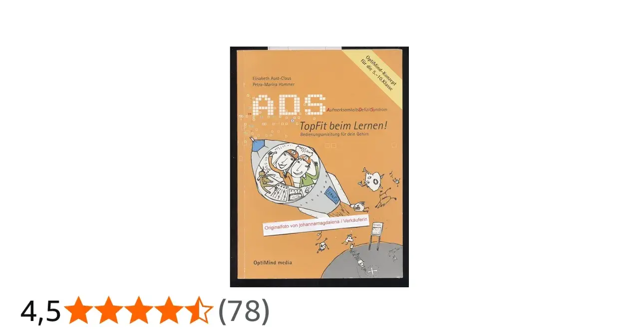 Buchcover "ADS - TopFit beim Lernen!" mit Illustration eines Raketenflugs. Ein Ratgeber für Schüler, der das Thema Aufmerksamkeitsdefizitsyndrom behandelt.