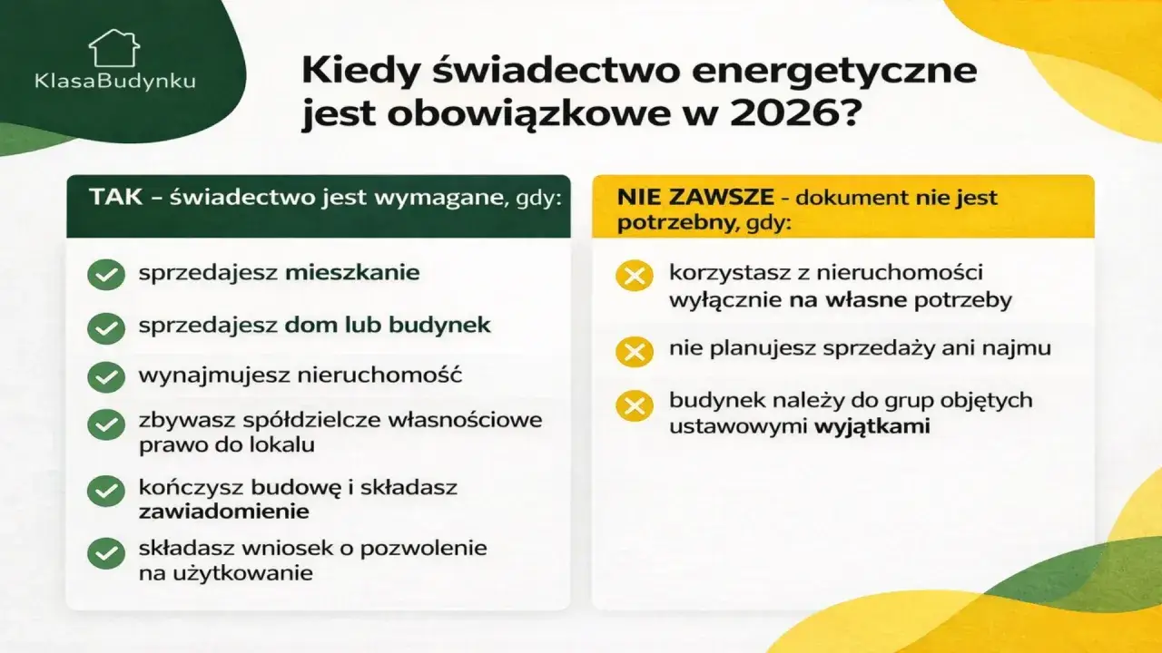 Kiedy świadectwo energetyczne domu jest obowiązkowe w 2026? Informacje o sprzedaży, wynajmie i wyjątkach.