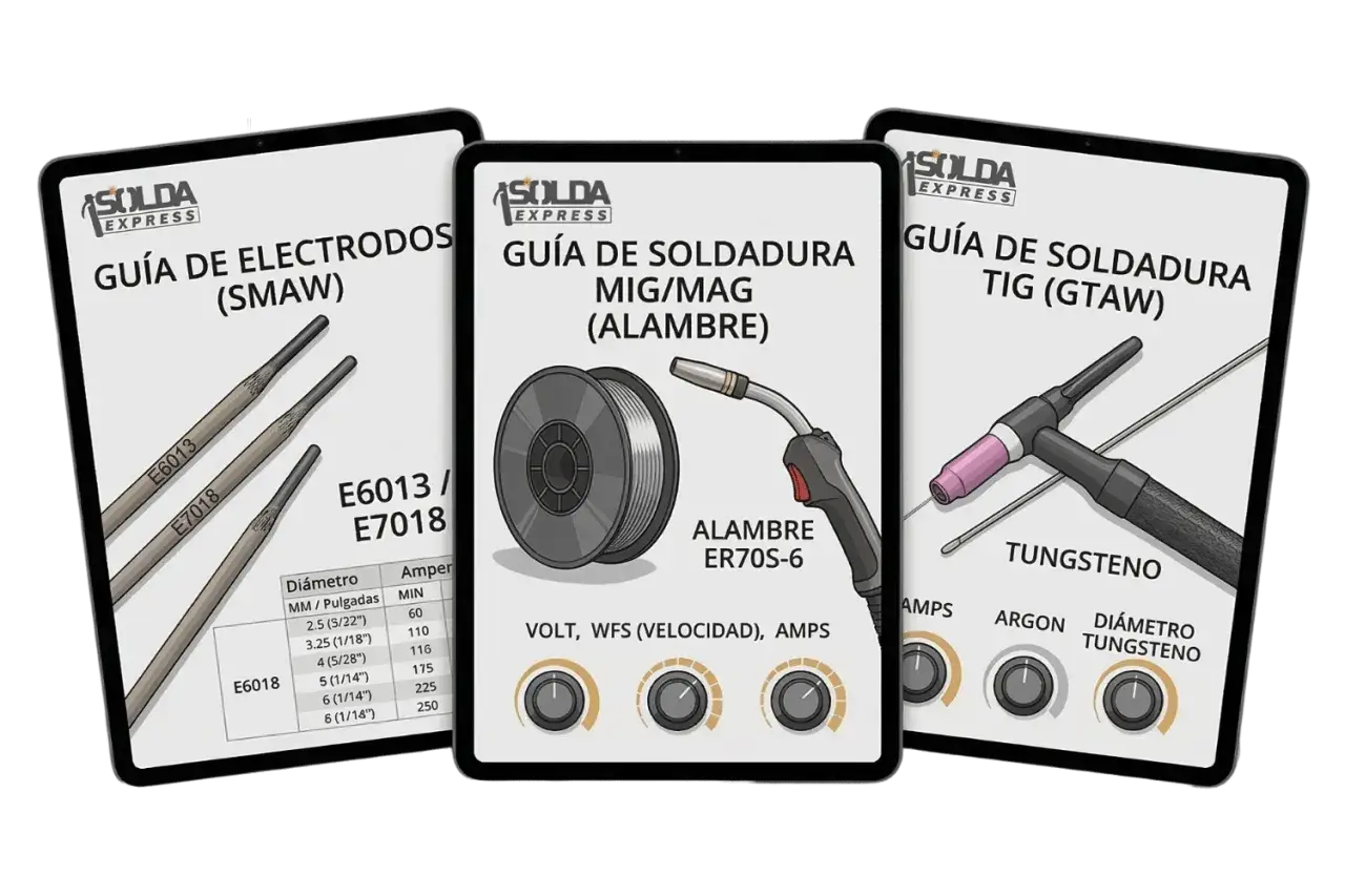 Guía de soldadura con electrodos (SMAW) muestra una tabla de amperaje para soldar.