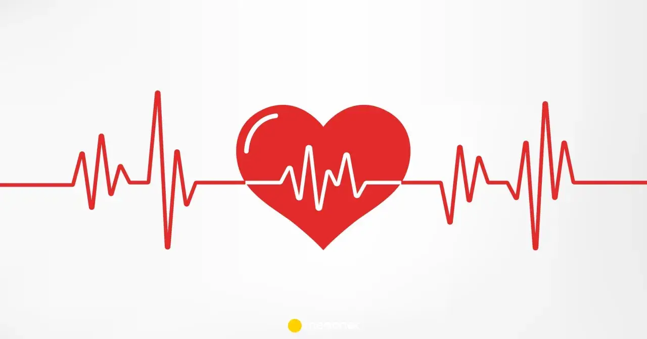 Czerwone serce z linią EKG, symbolizujące tętno 120.