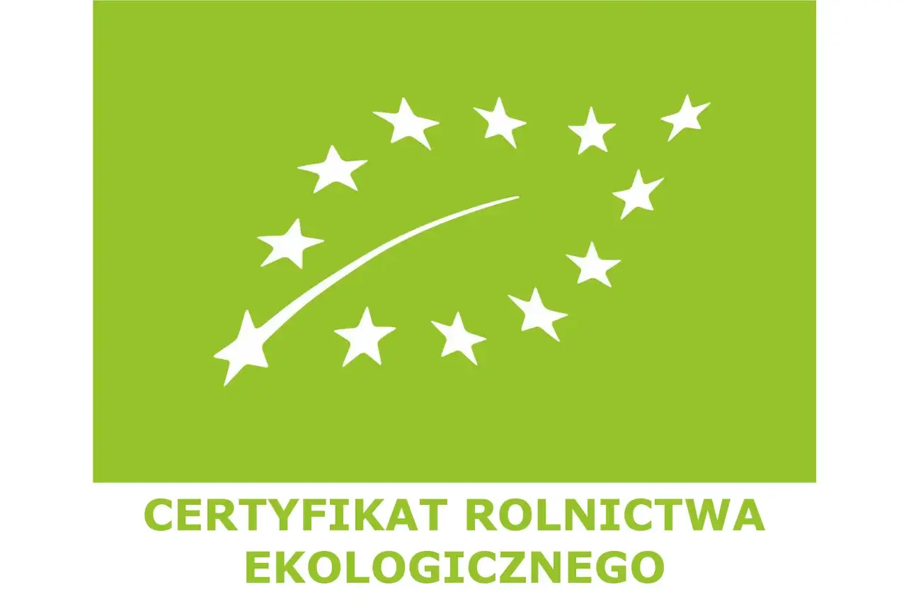 Zielony to kolor natury i ekologii. Logo z białymi gwiazdkami na zielonym tle symbolizuje certyfikat rolnictwa ekologicznego.