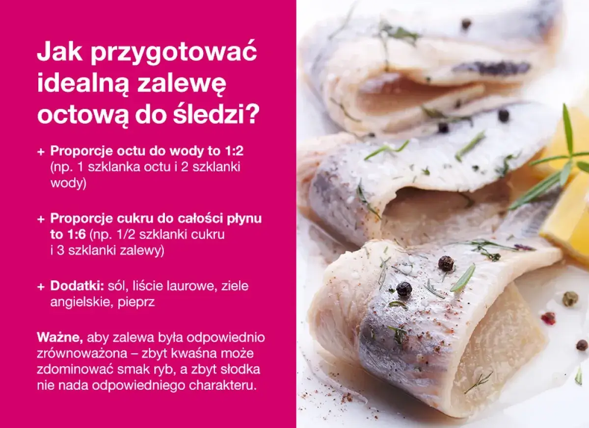 Świeże śledzie w zalewie octowej, z dodatkiem ziół i pieprzu. Przepis na idealną zalewę do śledzi.