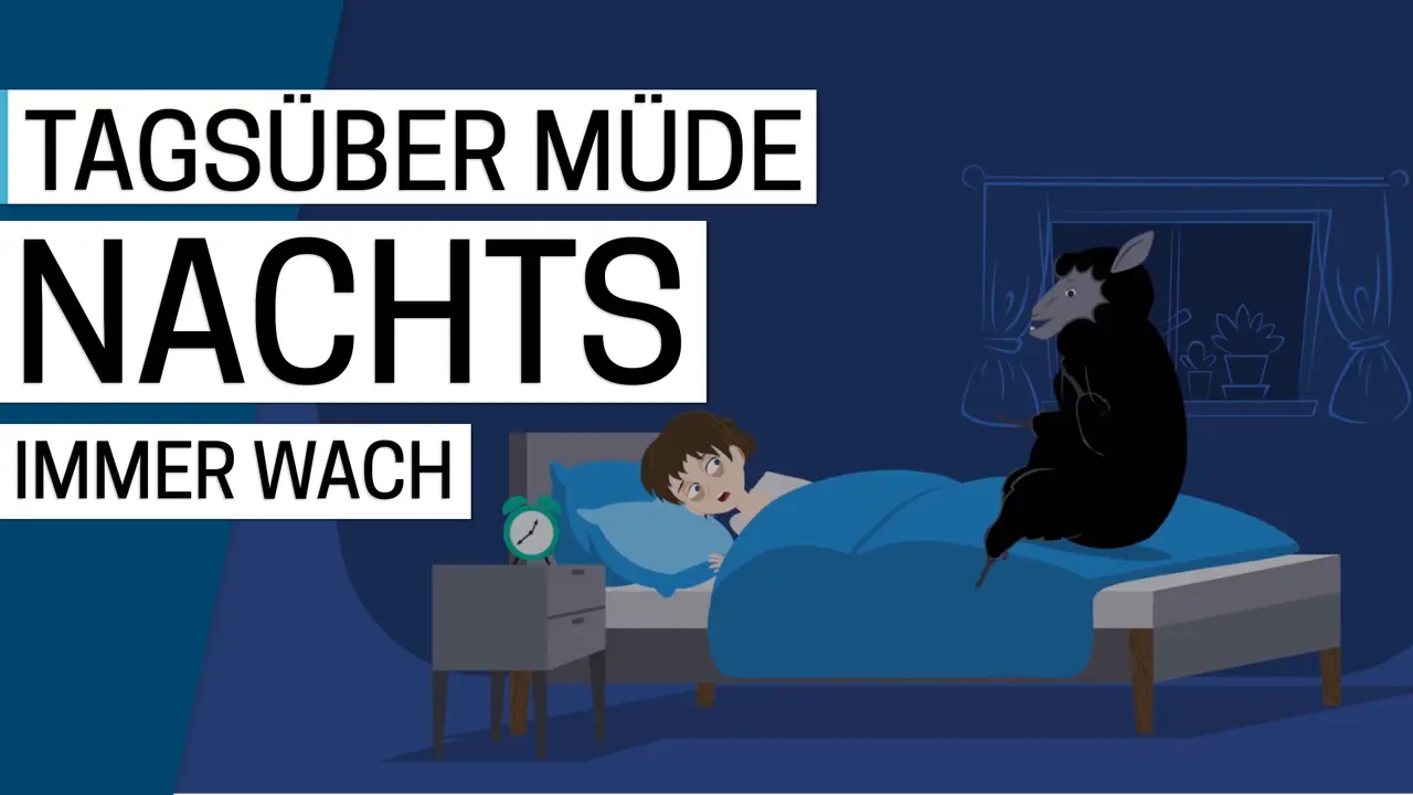 Müde tagsüber, nachts immer wach. Ein Schaf zählt Lämmer, doch die Insomnie Symptome halten die Person wach.