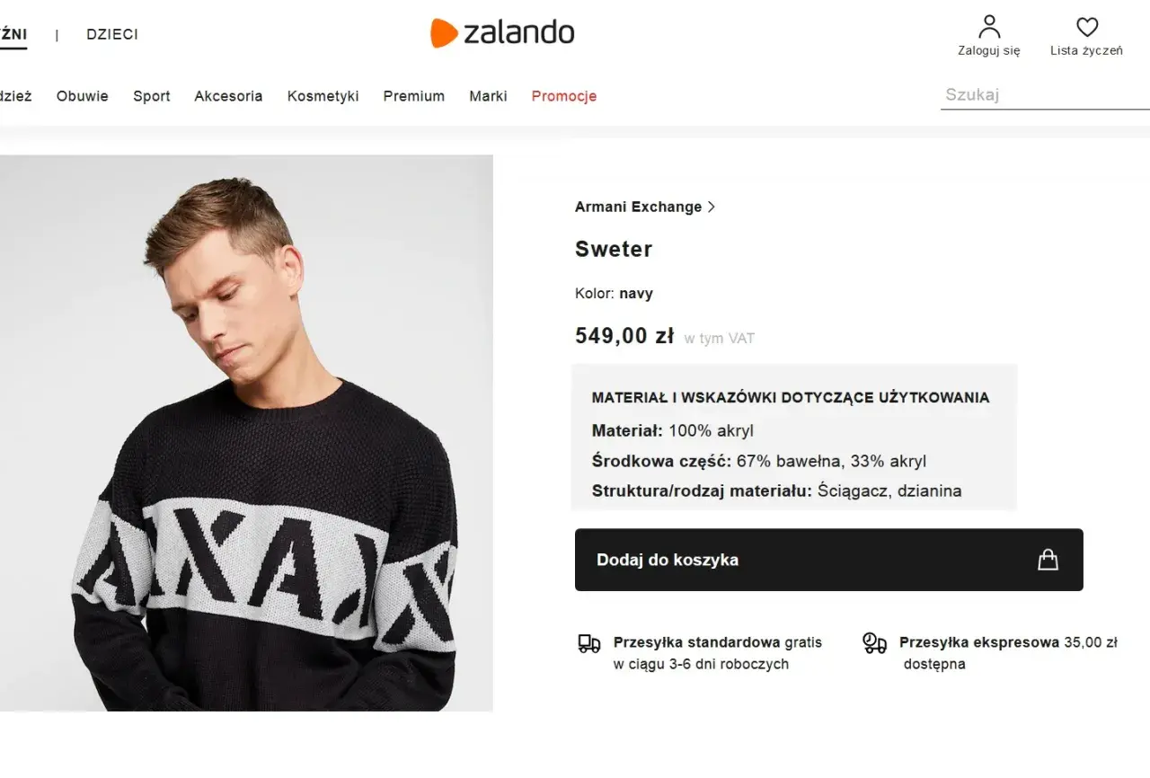 Męski sweter z akrylu, bawełny. Poznaj wady i zalety materiału akrylowego w tym swetrze.