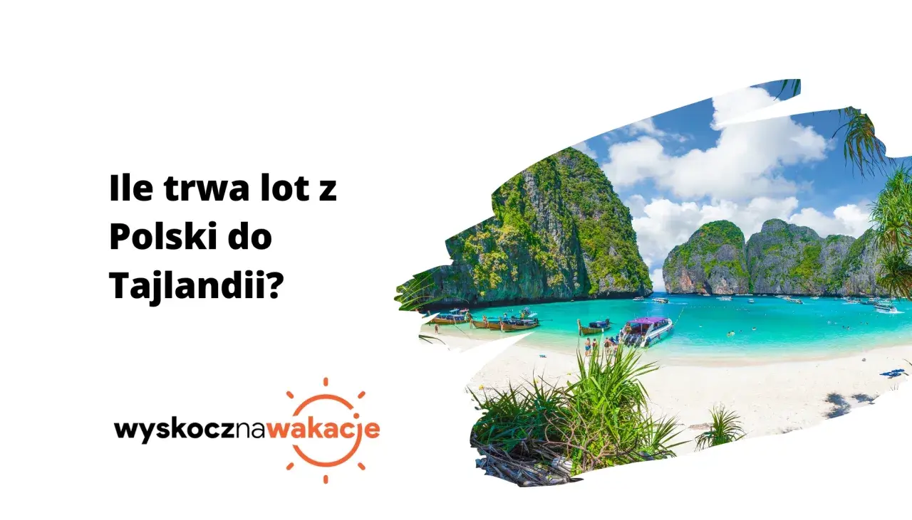 Ile trwa lot do Tajlandii? Tropikalna plaża z turkusową wodą i łodziami zaprasza na wymarzone wakacje.