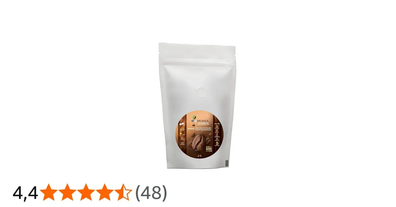 Weiße Packung mit Mokka Jemen Kaffee. Ideal, wenn Sie hochwertigen mokka kaffee kaufen möchten.