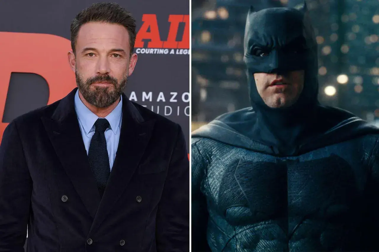 Ben Affleck som spelade Bruce Wayne, först som sig själv i kostym och sedan som Batman i sin ikoniska dräkt.