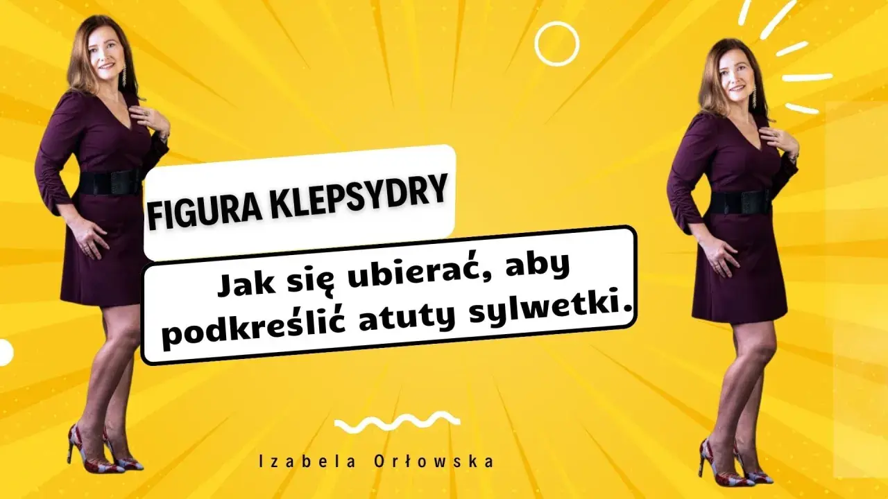 Kobieta z figurą klepsydry w bordowej sukience i czarnym paskiem. Podkreśla atuty sylwetki.