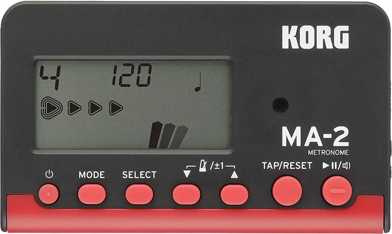 Appareil pour battre la mesure musique Korg MA-2, affichant 4/4 et 120 BPM. Idéal pour garder le rythme.