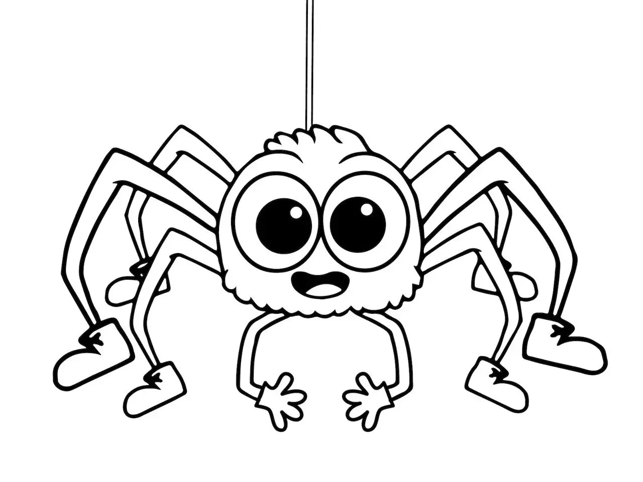 Una simpática araña para colorear, colgando y lista para ser pintada.