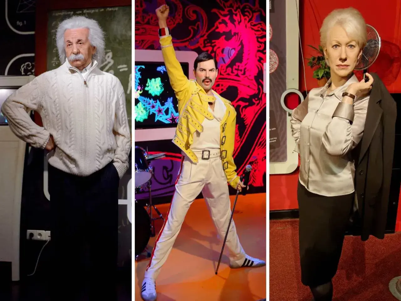 Figury woskowe we Władysławowie: Einstein, Freddie Mercury i Helen Mirren.