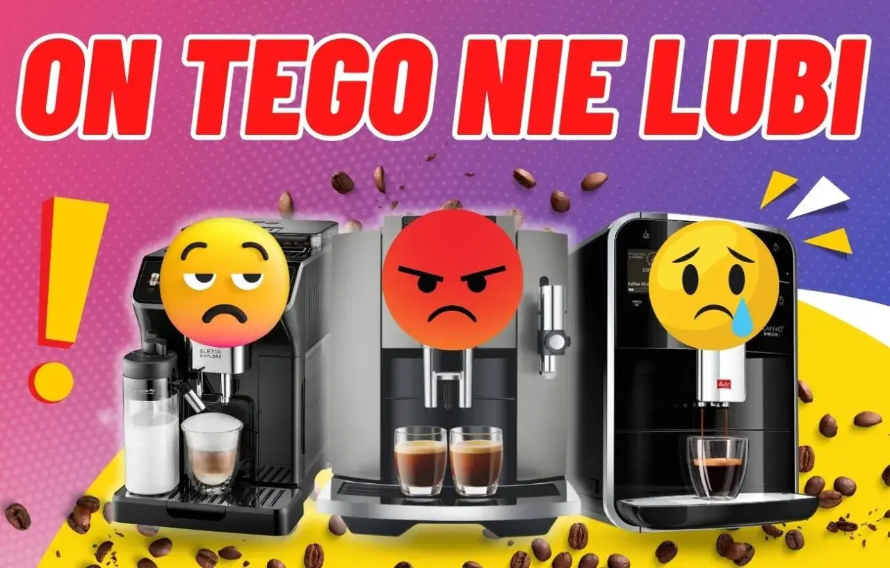 Trzy ekspresy do kawy z emotikonami wyrażającymi niezadowolenie. Dowiedz się, jak czyścić ekspres do kawy, by uniknąć takich min!