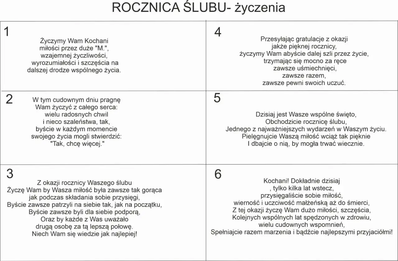 Życzenia na 50 rocznicę ślubu: miłość, szczęście, wzajemność i wspólne marzenia.