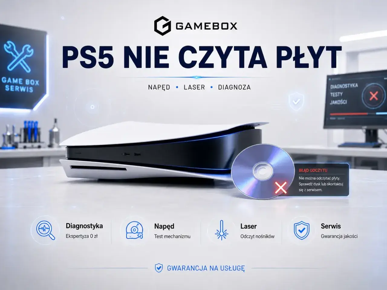 PS5 nie czyta płyt? Game Box Serwis oferuje diagnostykę, naprawę napędu i lasera. Sprawdź, dlaczego Twoja konsola odmawia posłuszeństwa.