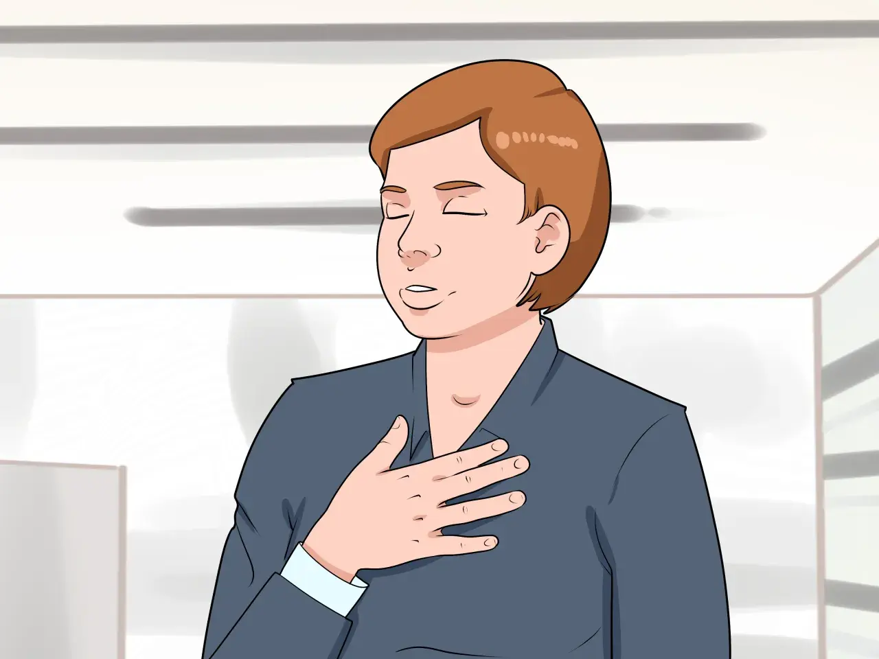 Persona con gli occhi chiusi e una mano sul petto, in un momento di riflessione durante un colloquio telefonico.