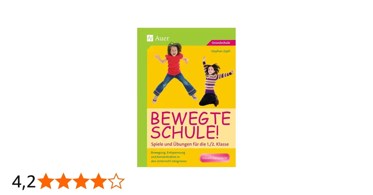 Buchcover "Bewegte Schule!" mit Kindern beim Springen. Ideen für bewegungsspiel grundschule zur Förderung von Konzentration.
